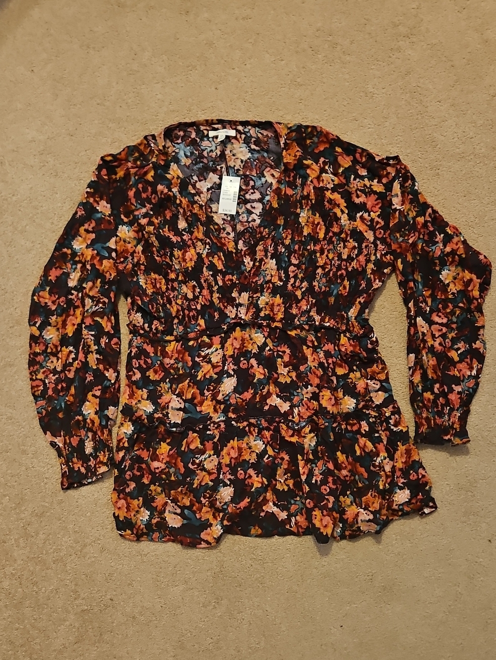 Maurices Black Floral V-Neck Long Sleeve Blouse